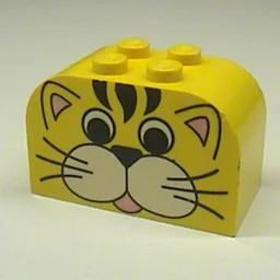 Brick Curved 2 x 4 x 2 Double with Tiger Face Print / Yellow