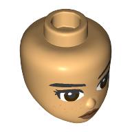 Lego Minidoll Head Straight Black Eyebrows, Freckles, Reddish Brown Eyes, Dark Lips / Warm Tan