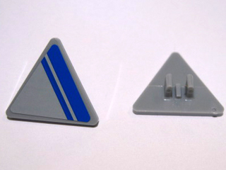 Lego Road Sign 2 x 2 Triangle with Clip with Blue Stripe on Light Bluish Gray Background Pattern Model Right Side (Sticker) - Set 7868