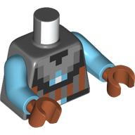 Lego Torso, Space Sentinel, Pixelated Silver Collar, Dark Orange Stripes print, Medium Azure Arms, Dark Orange Hands / Dark Bluish Gray