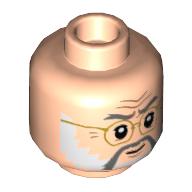 Lego Minifig Head Henry Jones Sr, Dark Bluish Grey Eyebrows, Moustache, White Sideburns, Gold Glasses, Wrinkles print / Light Nougat