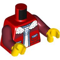 Lego Torso Jacket, Pockets, Zipper, White Fur, Sweater print, Dark Red Arms, Yellow Hands / Red