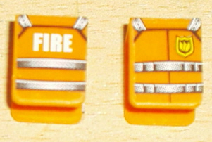 Lego Minifigure Vest with Straps, Fire Logo, and White 'FIRE' Pattern (Stickers) - Sets 7043 / 7046