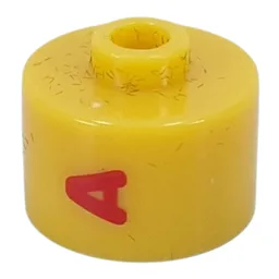 Pen Bead, Round Long, Flat Edge with Red 'A' Print / Yellow