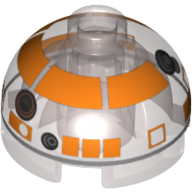 Lego Brick Round 2 x 2 Dome Top, Hollow Stud with Orange with Silver Astromech Droid Print (R3-S1) / Trans-Brown