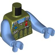 Lego Torso with Long Arms, Na'vi, with Army Vest, Utility Belt print, Medium Blue Arms and Hands / Olive Green