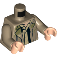 Lego Torso Coat, Camouflage, Open over Shirt Print (Han Solo), Dark Tan Arms, Light Nougat Hands / Dark Tan