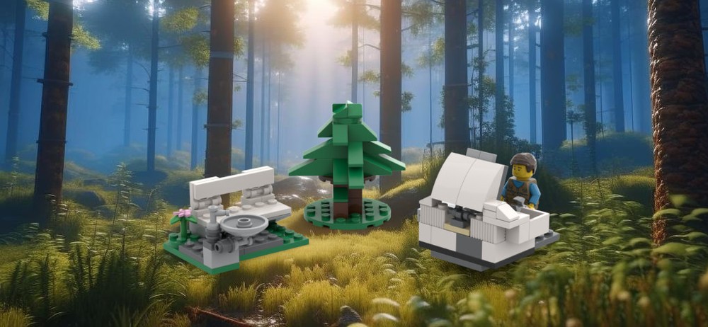 Lego Grill, Bench, and Tree