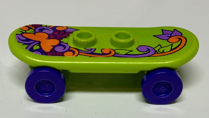 Lego Minifigure, Utensil Skateboard Deck with Orange Butterfly, Medium Lavender Stems and Leaves Pattern (Sticker) with Dark Purple Wheels (42511pb15 / 2496) - Set 41099