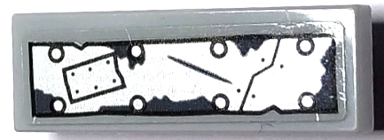 Lego Tile, Modified 1 x 3 Inverted with Hole with Worn Silver Metal Plates and Rivets Pattern 1 (Sticker) - Set 70435