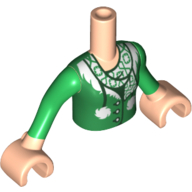 Lego Minidoll Torso Girl with Green Sweater and Scarf and White Pom Poms Print, Light Nougat Arms with Hands with Green Long Sleeves Print / Light Nougat