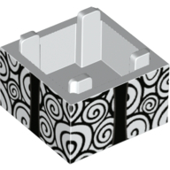 Lego Container Box 2 x 2 x 1 with Black Swirls and Ribbon Print / White