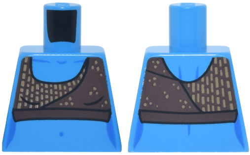 Lego Torso Female SW Wrap Halter Top with Tan Dotted Lines, Bare Skin, Blue Collar Bone and Navel Pattern