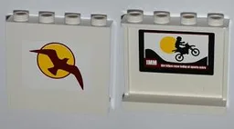 Panel 1 x 4 x 3 with Side Supports - Hollow Studs with Bird and Sun on Outside and Motorcycle on Inside Pattern (Stickers) - Set 4435