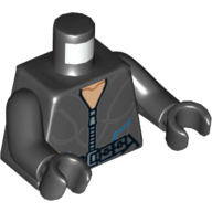 Lego Torso Silver Zippered Suit with Belt, Buckle and Blue Lines Print, Black Arms and Hands / Black
