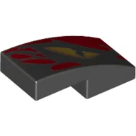Brick Curved 2 x 1 No Studs with Yellow Left Eye, Red Stripes Print / Black