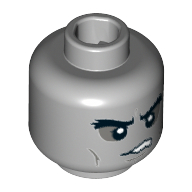 Lego Minifig Head Shade, Bushy Eyebrows, Dark Bluish Gray Sunken Eyes, Cheek Lines, Frown with Teeth Print [Hollow Stud] / Light Bluish Gray