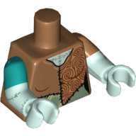 Lego Torso, Odd Dual Molded Arms, Patchwork Ragdoll Print, Left Medium Nougat Sleeve, Right Dark Turquoise Sleeve Pattern, Light Aqua Arms and Hands / Medium Nougat