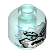 Lego Minifig Head White Face with Medium Azure Edge, Eyes, Angry, Fangs / Trans-Light Blue