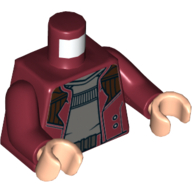 Lego Torso Jacket, Dark Bluish Grey Shirt, Belt, Belt Buckle Print, Dark Red Arms, Light Nougat Hands / Dark Red