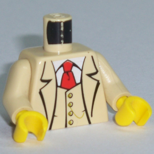 Lego Torso Suit Jacket with Vest and Red Tie Print (Gent), Tan Arms, Yellow Hands / Tan