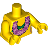 Lego Torso Bikini Top, Green, with Pink Flowers (Lei) Print, Yellow Arms and Hands / Yellow