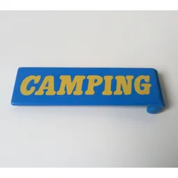 Duplo Door 1 x 4 x 1 with Yellow 'CAMPING' Print / Blue