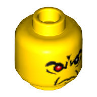 Lego Minifig Head Wizard, Angry Eyebrows and 1 Red Eye, White Pupils Print / Yellow