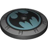 Dish 4 x 4 Inverted [Radar] with Silver Hub Cap, Batman Symbol on Medium Azure Background Print