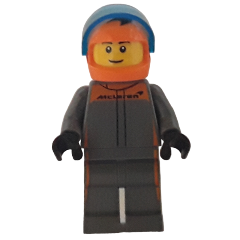 Lego Race Driver - Dark Bluish Grey Racing Suit, Orange Helmet