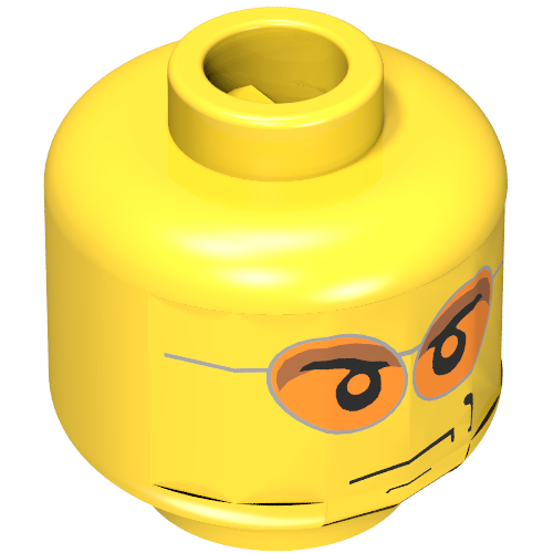 Lego Minifig Head, Glasses with Orange Sunglasses and Smirk Print / Yellow