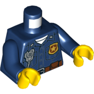 Lego Torso Police Uniform With Gold Badge Silver Radio Print, Dark Blue Arms, Yellow Hands / Dark Blue