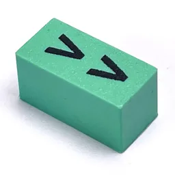 Modulex Tile 1 x 2 with Black 'V V' Print, without Internal Supports / Modulex Aqua Green