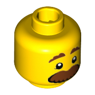 Lego Minifig Head Corn Cob Guy, Brown Bushy Eyebrows and Large Mustache Print [Hollow Stud] / Yellow