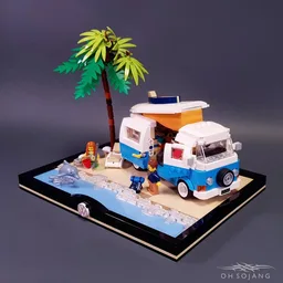 Volkswagen CamperVan T2 - Minifigure Scale (include mini base diorama)