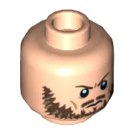 Minifig Head Frank, Beard Reddish Brown, Furrowed Brow Print [Hollow Stud] / Light Nougat
