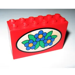 Brick 2 x 6 x 3 with Blue Flowers Print / Red