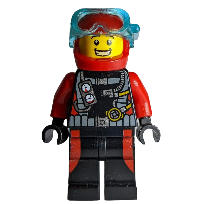 Lego Diver, Man, Red and Black Wetsuit with Straps and Gauges, Red Helmet with Mask