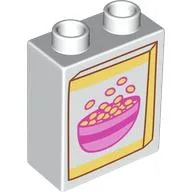 Duplo Brick 1 x 2 x 2 with Box of Cereal Print / White