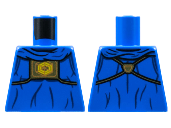 Lego Torso Robe, Gathered Collar, Gold Panel with Hexagon Symbol, Dark Blue Gather Lines Pattern