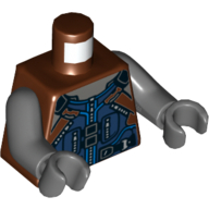 Lego Torso Armor, Dark Blue Chestplate with Zipper and Pockets, Black Belt, Silver Buckles Print, Dark Bluish Gray Arms and Hands / Reddish Brown