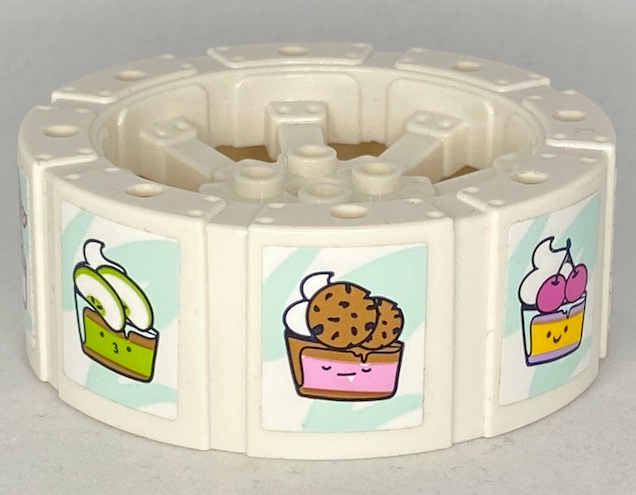 Lego Wheel Wagon Viking with 12 Holes (55mm D.) with Apple Slices, Cookies, Cherries, Mint Leaves, Strawberry, Chocolate, Banana, and Seafood Pattern (Stickers) - Set 41393