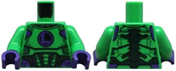 Torso Armor Panels with Dark Green Trim and Dark Purple Capital Letter L on Black Circle, Mechanical Spine on Back Pattern / Bright Green Arms / Dark Purple Hands