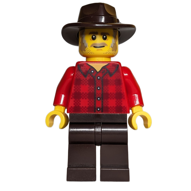 Lego Cowboy, Red Torso, Dark Brown Legs, Dark Brown Fedora