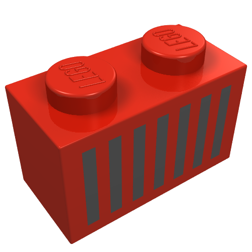 Lego Brick 1 x 2 with Black Grill Print / Red