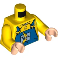 Torso, Overalls Blue with Running Banana and 'Banana Co.' on Reverse Print, Yellow Arms, Light Nougat Hands / Yellow