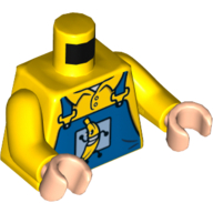 Lego Torso Overalls Blue with Running Banana and 'Banana Co.' on Reverse Print, Yellow Arms, Light Nougat Hands / Yellow