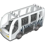 Duplo Bus with Dark Bluish Gray Chassis & Flat Silver Wheels, with Zebra Stripes Print / White