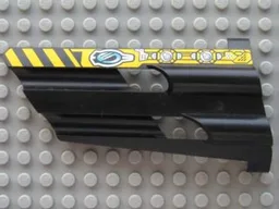 Technic, Panel Fairing # 4 Large Long, Large Holes, Side B with Black and Yellow Danger Stripes, 'CM' and Machinery Pattern (Sticker) - Set 8450