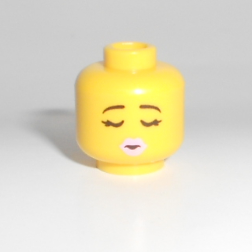 Lego Minifig Head, Eyebrows, Bright Pink Lips, Red Heart-Shaped Sunglasses / Eyes Closed Print / Yellow